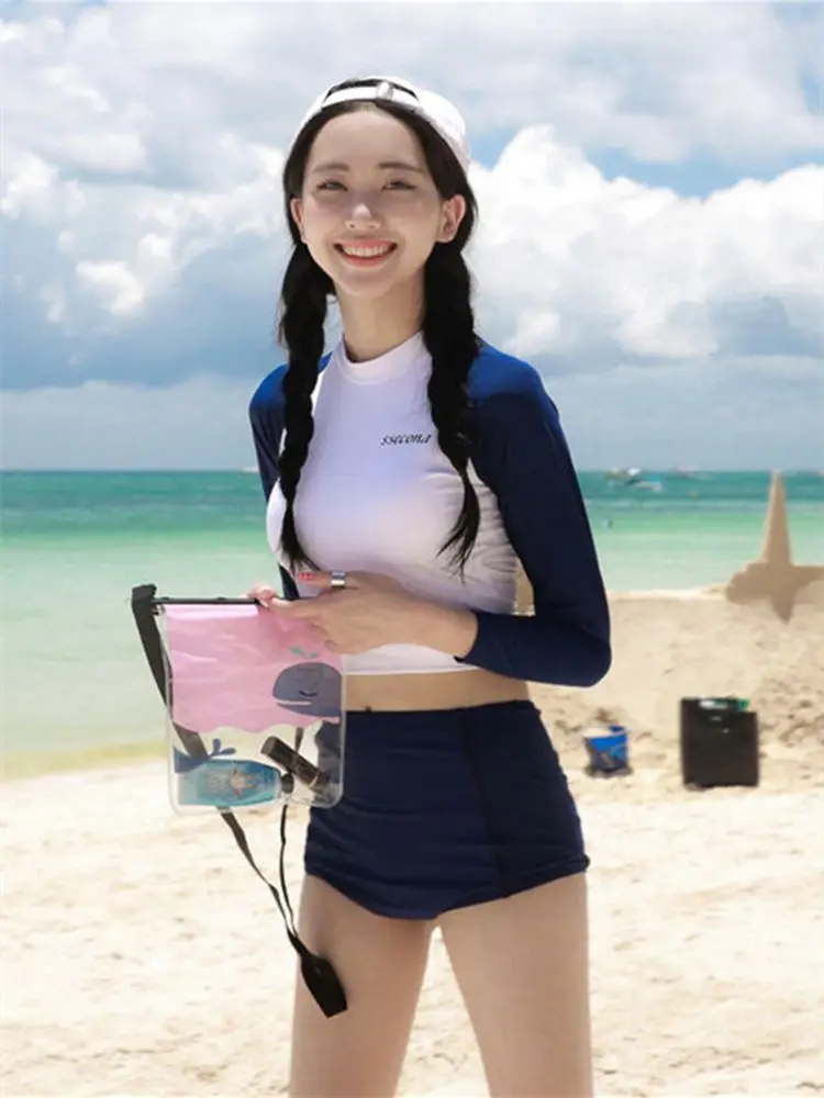 

Korean Style Split Swimsuit Female Sexy Long-sleeved Slim Swim Beach Wear Spring Swimsuit Tankini Bathing Suit Women Two Piece