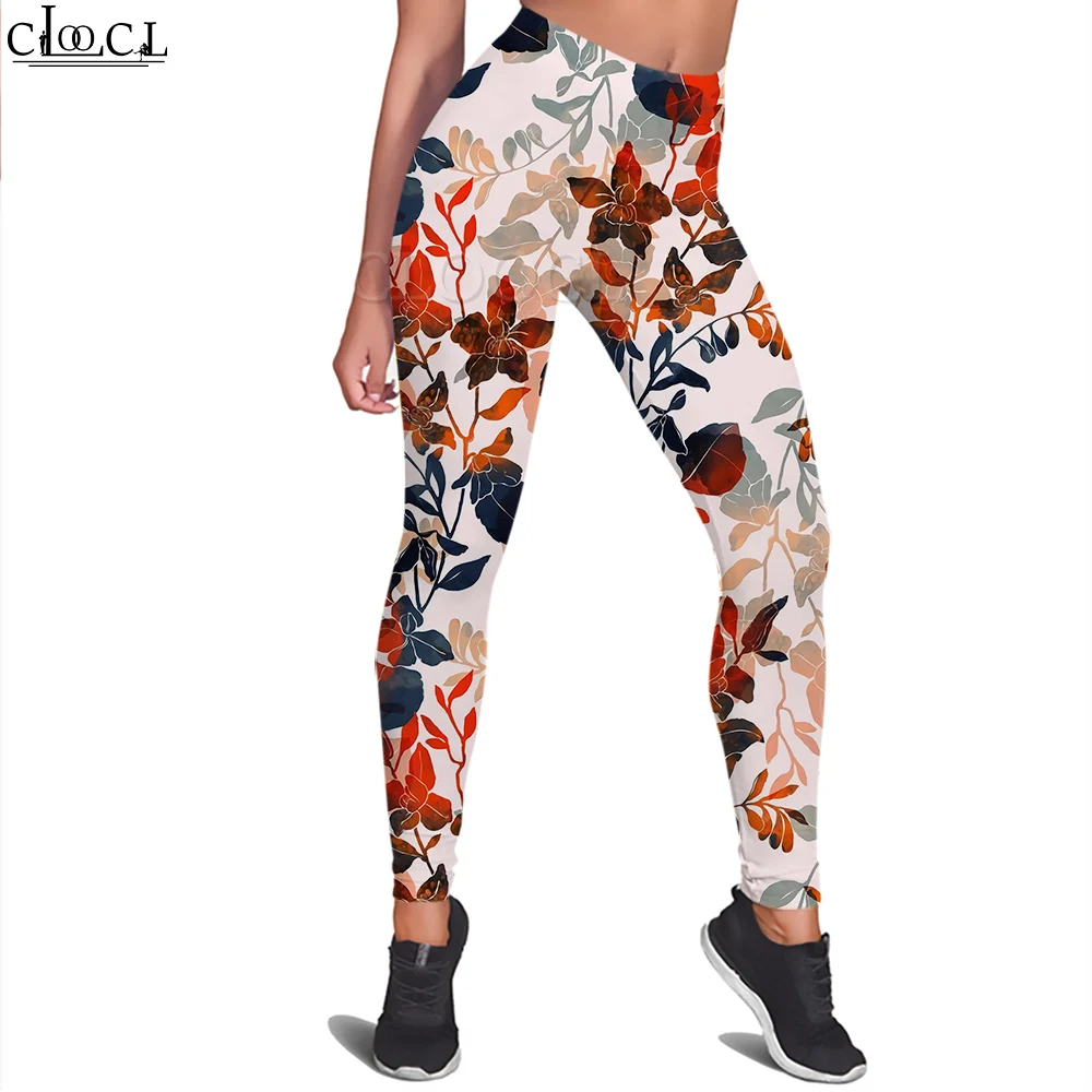 

CLOOCL Women Legging Flowers Retro Graphics Printed Elasticity Trousers Female for Outdoor Lady Workout Push Up Jogging Pants