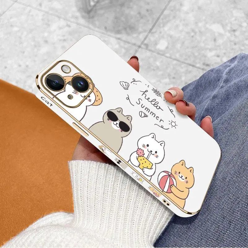 Vacation Cats Luxury Plating Phone Case For iPhone 14 13 12 11 Plus Pro Max Mini X XR XS SE2020 8 7 6 6S Plus Cover