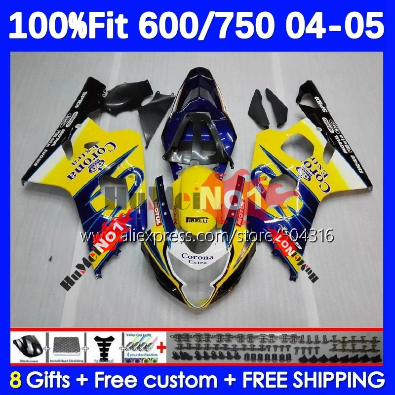 

Корпус инжектора для GSXR 750 600 CC K4 GSX-R600 750CC 15No.0 GSXR-750 GSXR600 GSXR750 04 05 2004 2005 OEM Обтекатели желтого и синего цвета