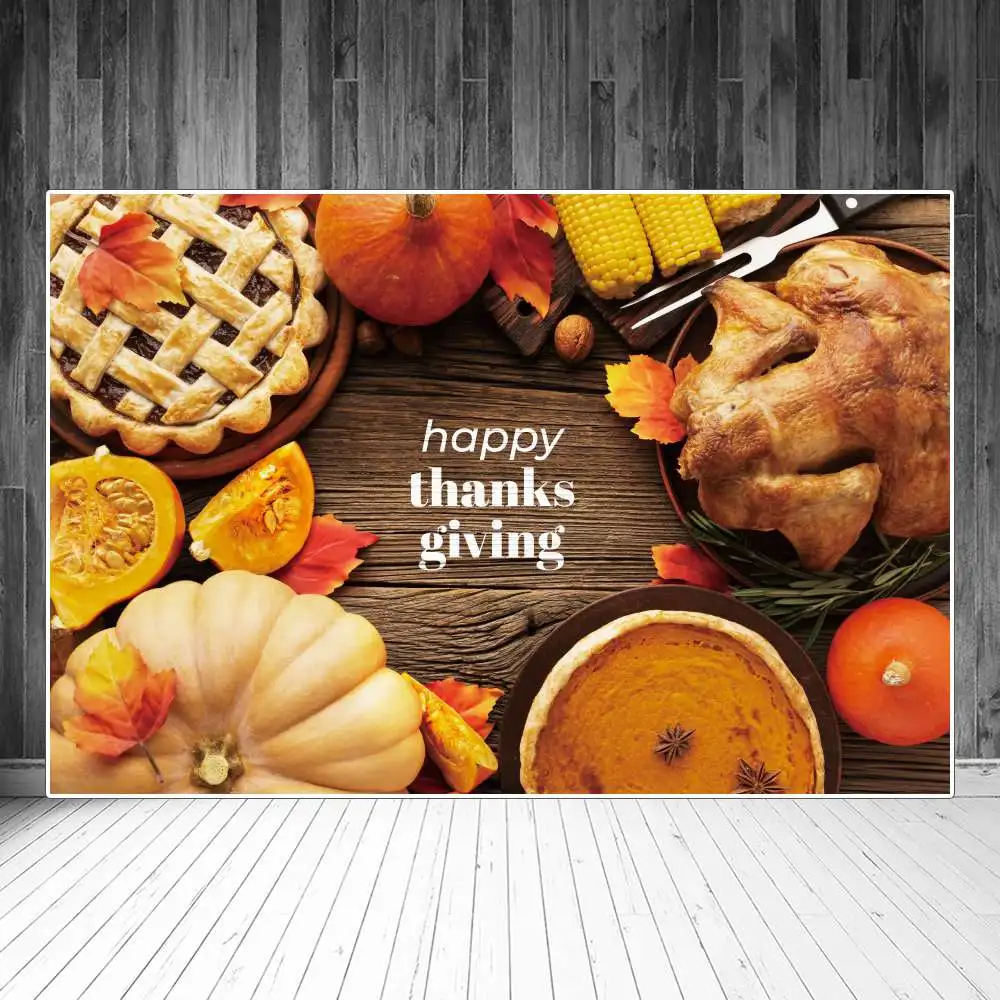 

Happy Thanks Giving Photography Backdrops Decoration Food Wooden Board Turkey Personalized Kid Photocall Photo Backgrounds Props