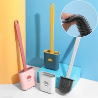 silicone toilet brush water leak proof with base silicone wc flat head flexible soft bristles brush with quick drying holder set