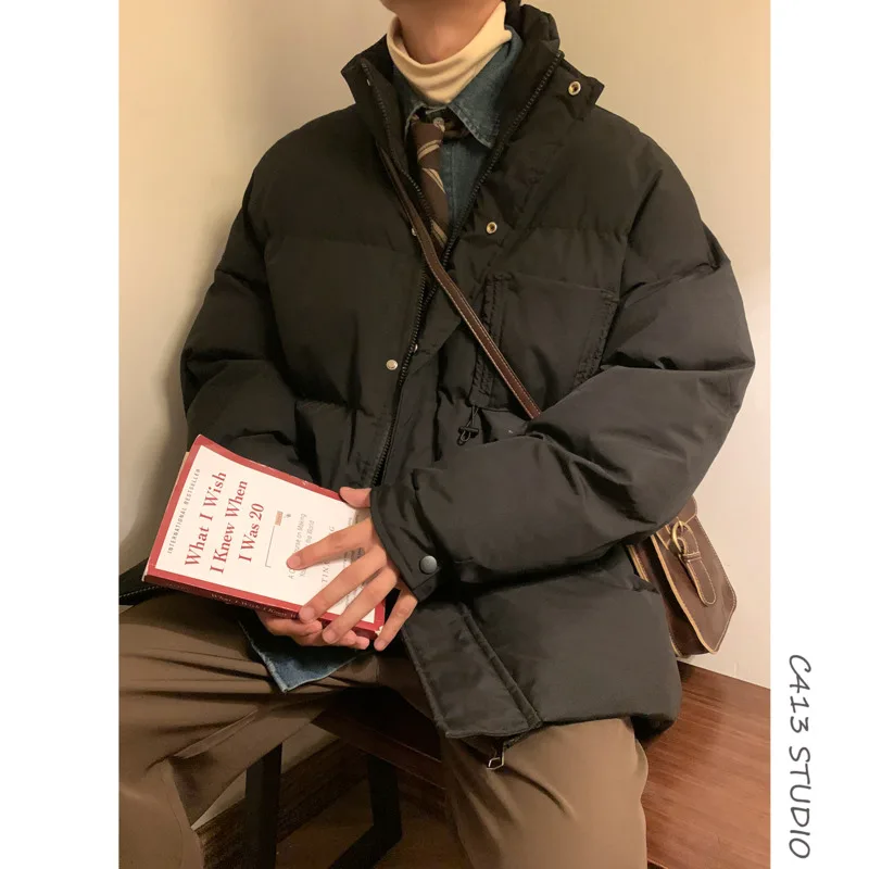 Winter Jacket Men Warm Fashion Khaki Black Thickened Down Jacket Men Korean Loose Thick Short Coat Mens Parker Large Size M-4XL