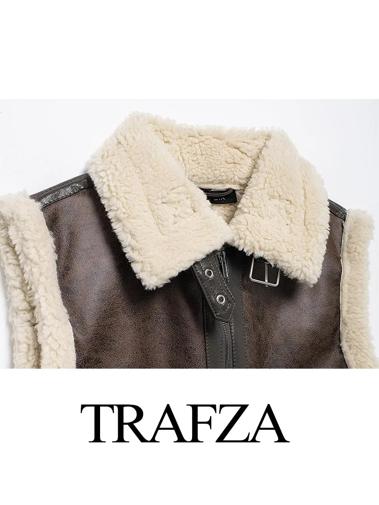 TRAFZA зимняя женская модная однотонная утолщенная жилетка с отложным воротником
