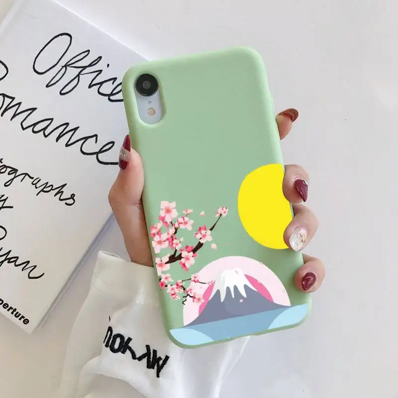 

FHNBLJ Japan Fuji mountain cherry blossom Phone Case Soft Solid Color for iPhone 11 12 13 mini pro XS MAX 8 7 6 6S Plus X XR