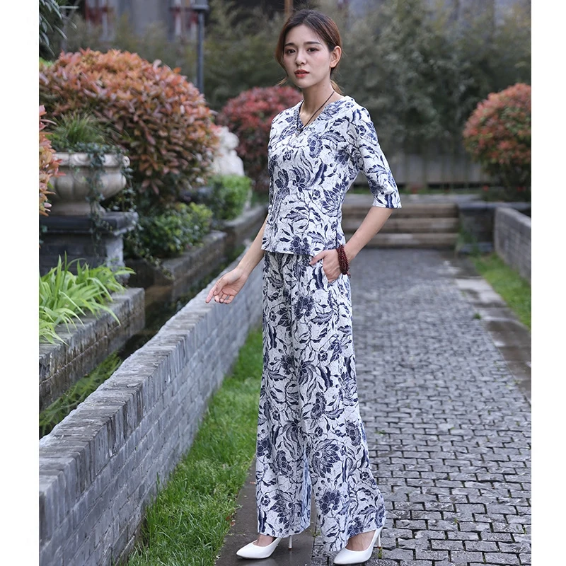 Оригинальный этнический Sle сине-белый фарфоровый комплект из хлопка и льна