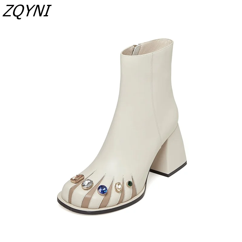 

Women's high-heeled shoes, colorful Rhinestone round head boots, thick high-heeled shoes, banquet host mold walkway, new in 2022