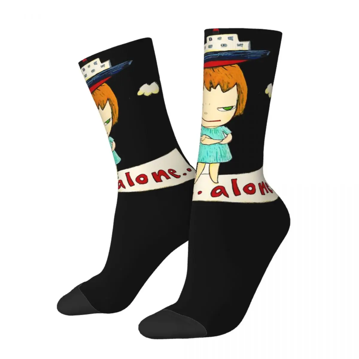 

Funny Crazy Sock for Men I Am Alone Of Your Life Harajuku Yoshitomo Nara Japanese Artist Seamless Pattern Printed Boys Crew Sock