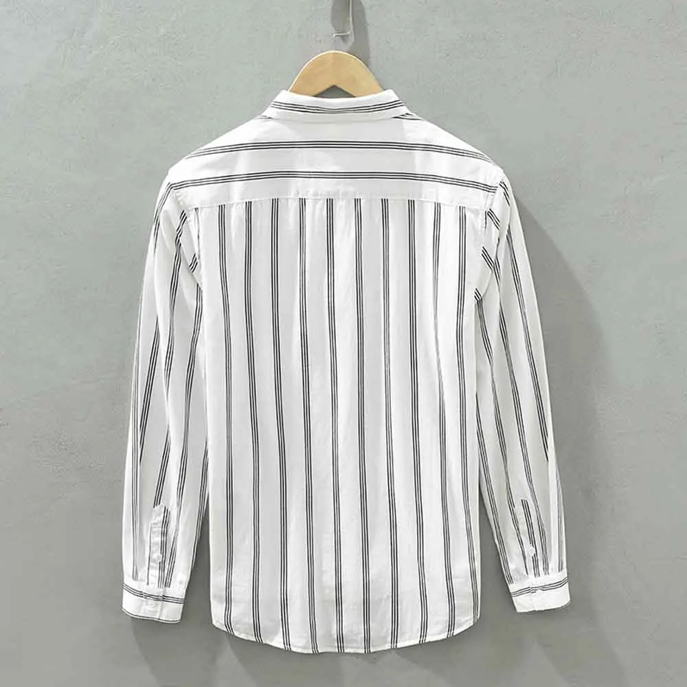 Men's Shirts Casual Striped Shirts Long Sleeve Blouse T-Shirt Men Loose Tops Fashion Turn-down Collar Print Shirts Cotton 100%