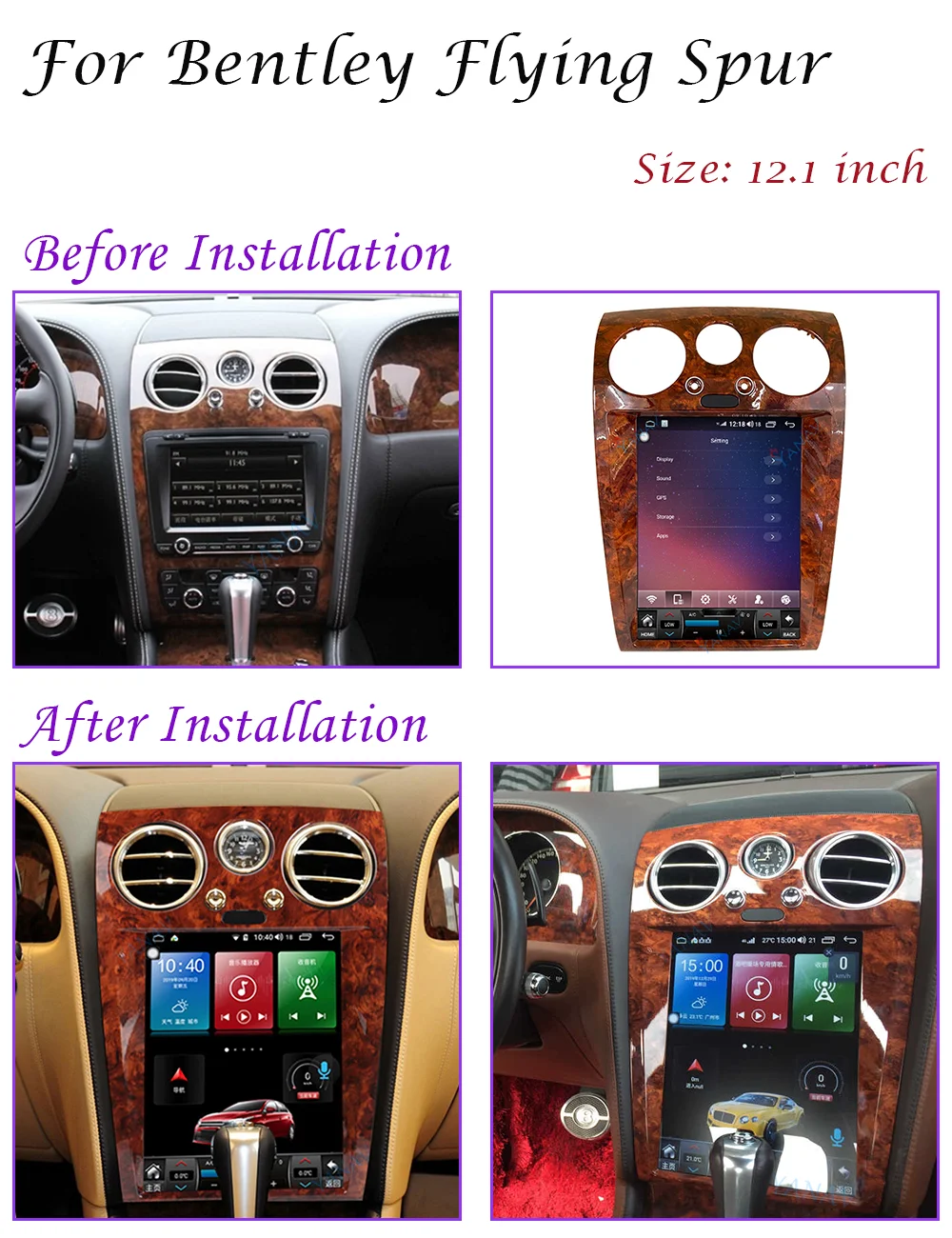 

2 Din Car Radio For Bentley Flying Spur Android Head Unit GPS navigation Stereo Receiver Video Multimedia MP3 Player Carplay
