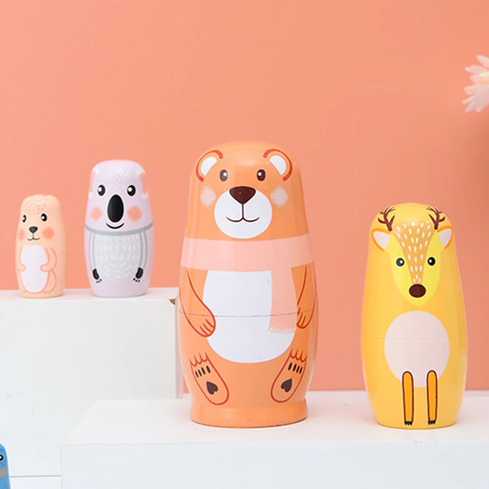 

5-layer Bear Russian Crafts Toys Cartoon Animal Color Painted Matryoshka Kid Teaching Christmas Gifts for Family Friend Present
