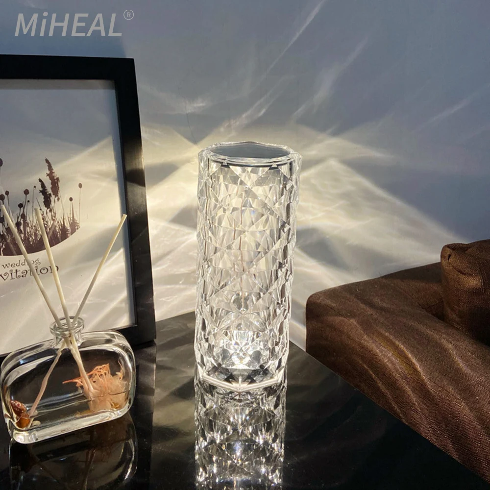 

LED Crystal Table Lamp Rose Light Projector 3/16 RGB Color Touch Remote Romantic Diamond Atmosphere Light USB Party Night Light