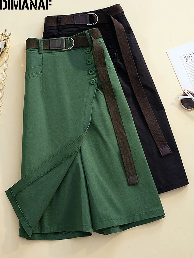 

DIMANAF Summer Skirt Pants Trousers Women Clothing Elastic Waist Oversize Loose Casual Lady Shorts Casual Cotton With Belt Black