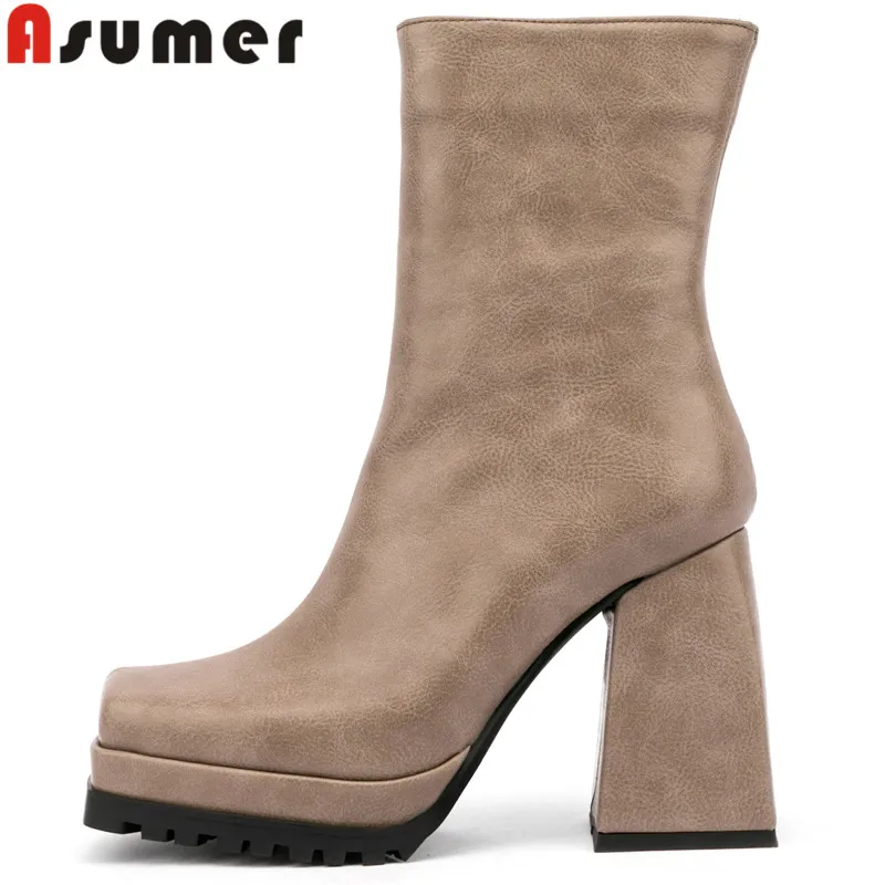 

Женские ботильоны из микрофибры ASUMER, зимние ботинки на Высоком толстом каблуке, с квадратным носком, на молнии, размеры 34-42, 2022