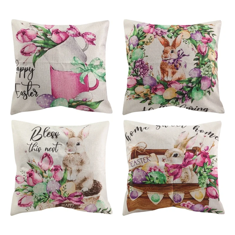 

Easter Pillow Covers 18X18 Set Of 4 Spring Outdoor Pillow Covers For Farmhouse Pillows Easter Home Decorations