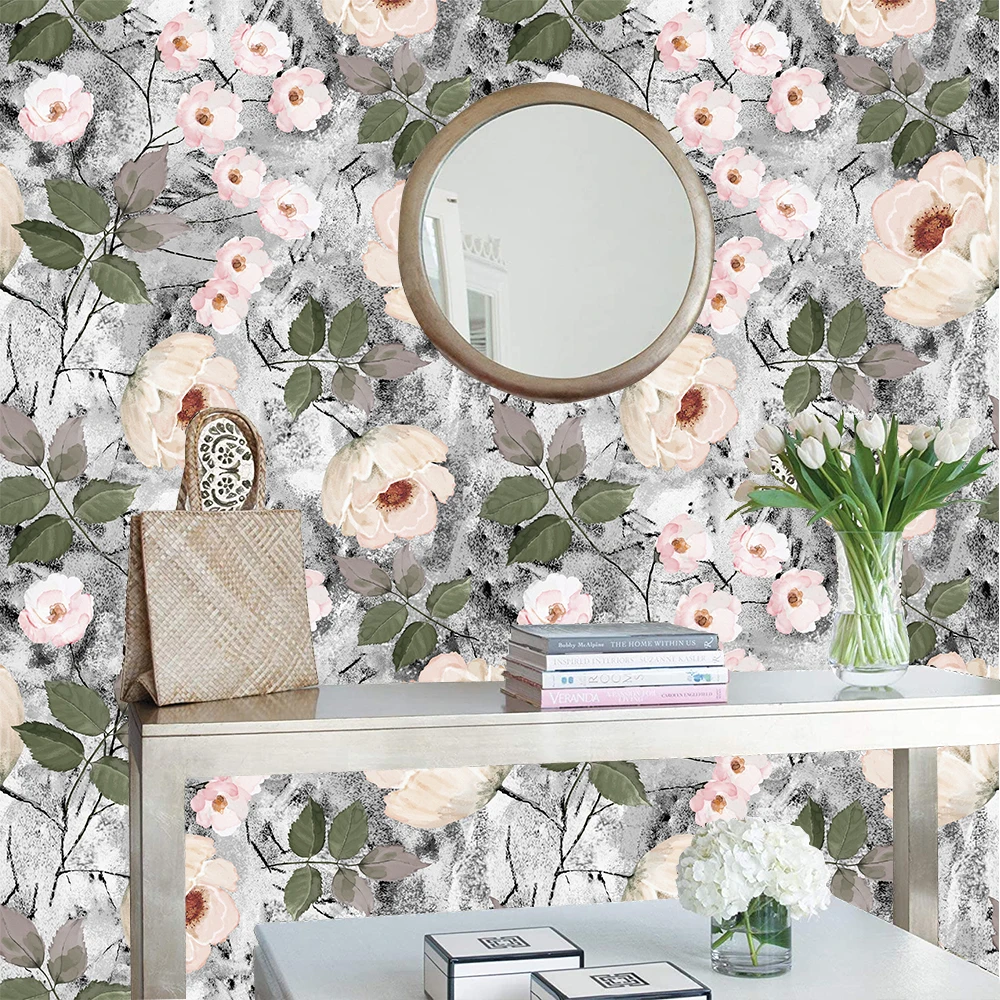 

Watercolor Floral Peel and Stick Wallpaper Green Self Adhesive Contact Paper Removable Waterproof Wallpaper Vinyl Roll for Wall
