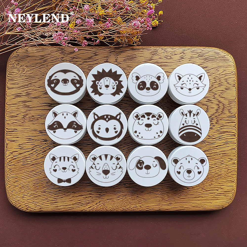 

Wooden Engraved Boho Animals White Dresser Drawer Knobs Cabinet Pulls Nature Wood Kids Children Furniture Handles