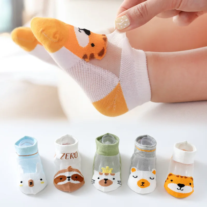 

5Pairs Baby Girl Socks Summer Baby Socks Kids Breathable Mesh Socks Cute Cartoons Soft Cotton Children's Socks for 0-12Years Old