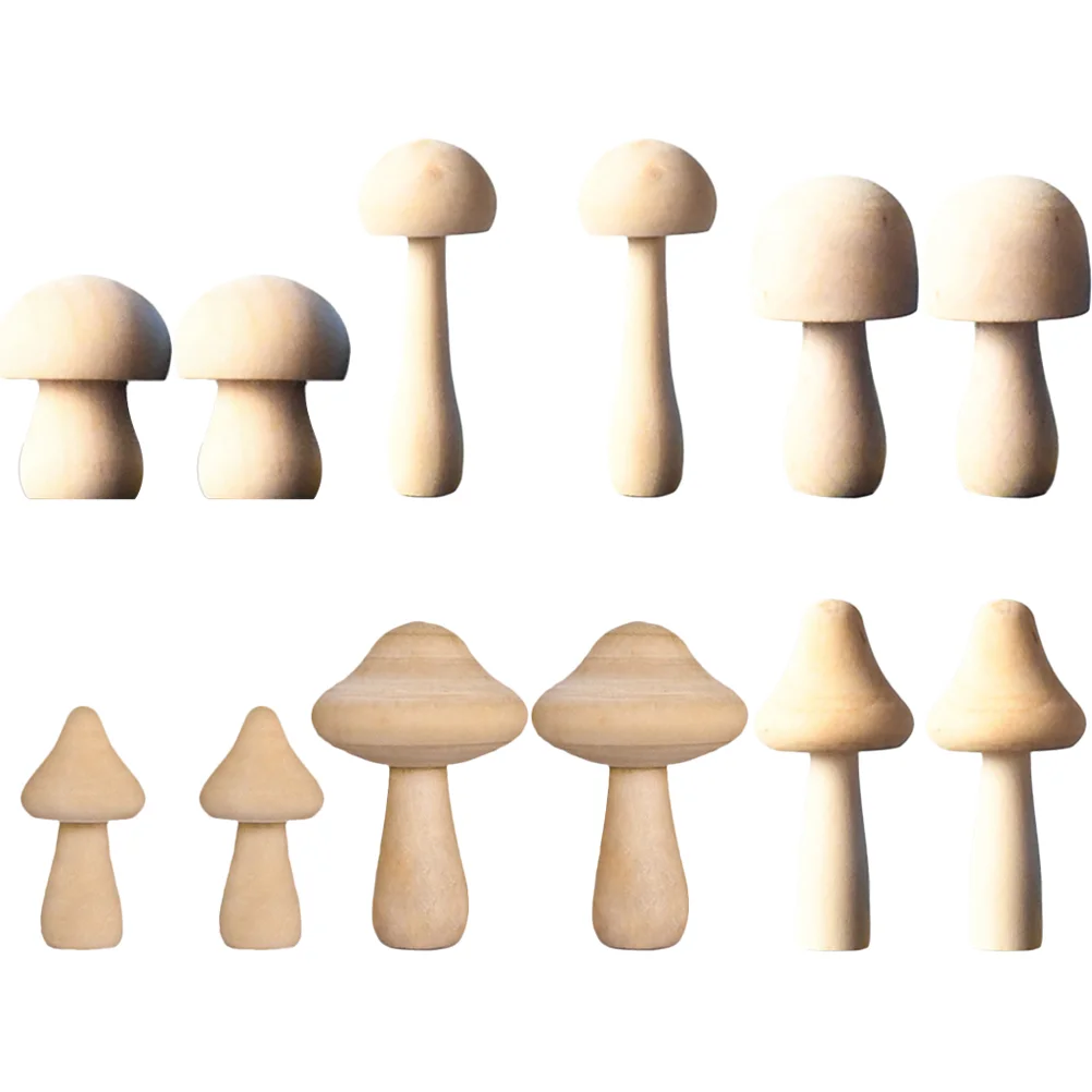 

12 Pcs Small Wood Mushroom Painting House Decorations Home Decorate Graffiti Mushrooms Children Prop Mini Models Toys