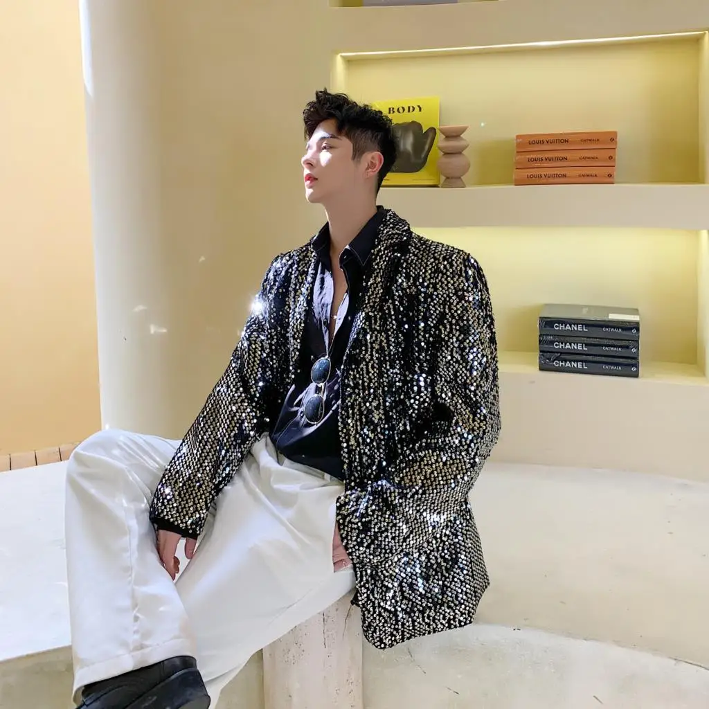 

Male Shiny Blazers 2023 Spring jacket men Stylish Sequin Decor Blazer For Men Suit Jackets Dazzling Stage Clothing