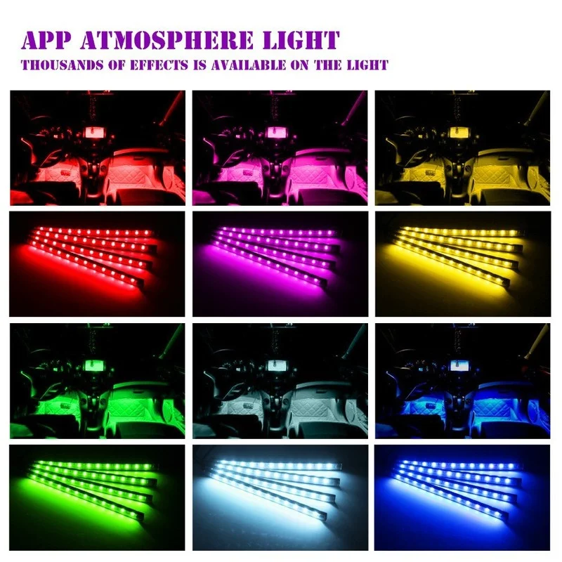 LED Car Interior Light RGB Atmosphere Strip With Wireless Remote Music Control Multiple Modes Decorative Lamp |