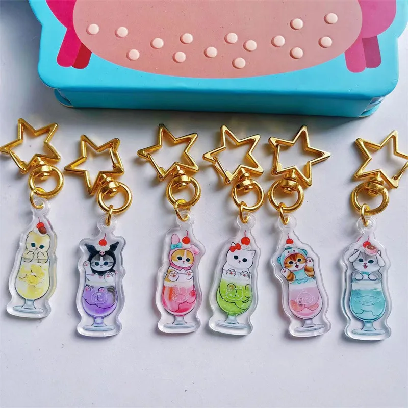 

Sanrio Kuromi Hello Kitty Acrylic Pendant Cinnamoroll My Melody with Headgear Cat Star Keychain Backpack Decoration Periphery