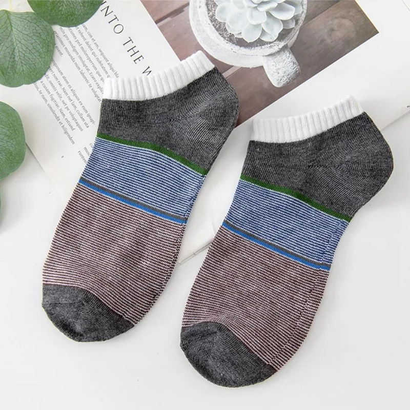5 Pairs Summer Men Short Socks Patchwork Breathable Sports Low Cut Invisible Boat Socks Male Street Preppy Style Casual Socks