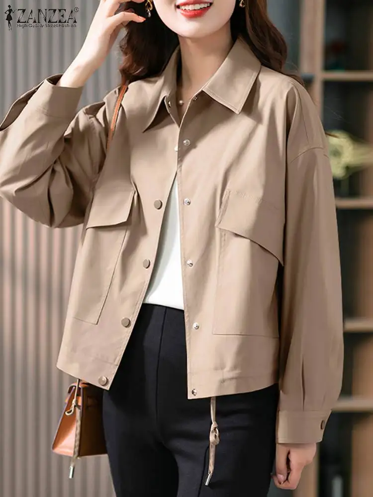 

Куртка ZANZEA Женская Осенняя с длинным рукавом, рубашка с воротником с лацканами, модная верхняя одежда, однотонные тонкие пальто, рабочая одежда на пуговицах
