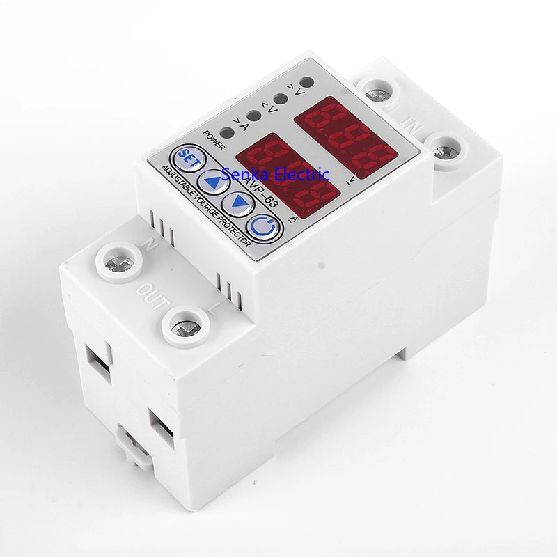 

Din Mount Dual Display Adjustable Over Voltage Current and Under Voltage Protective Device Protector Relay 40A 63A 80A 220V 230V