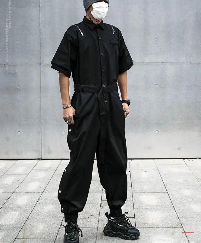 American style 2023 summer hip-hop retro work suit jumpsuit men's street loose fitting Japanese personalized casual jumpsuit