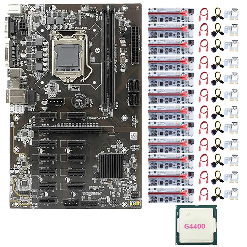

NEW-B250 BTC Mining Motherboard With 12 010-X PCIE 1X To 16X Riser Card LGA1151 DDR4 DIMM SATA3.0 USB3.0 12 PCIE