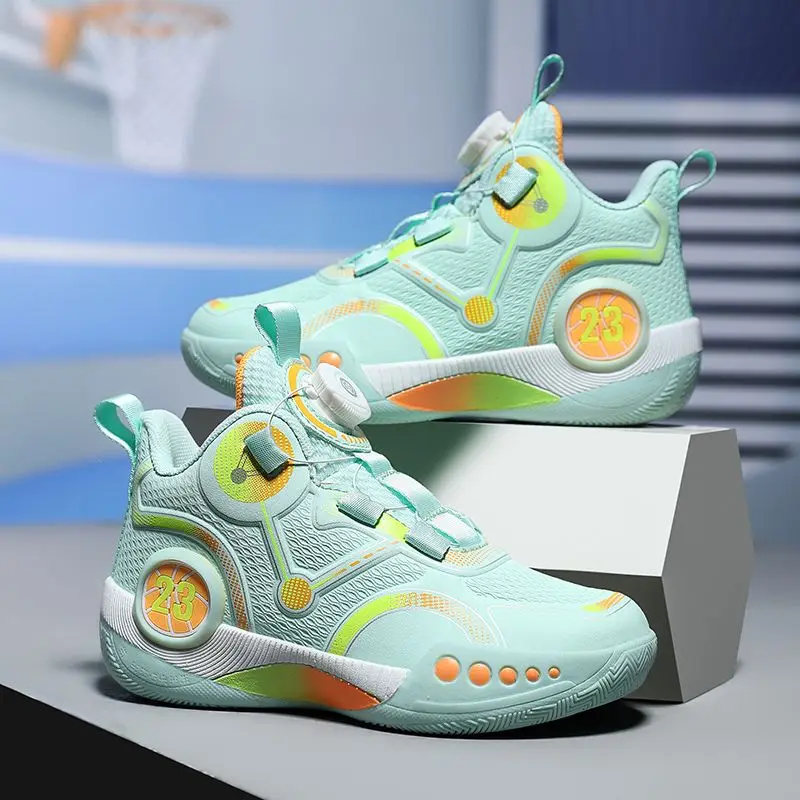 New Kids Basketball Shoes Leather Phantom 3 Rotated Button Boys Sneakers Mesh breathable Non-Slip Children Trainer Sport Shoes