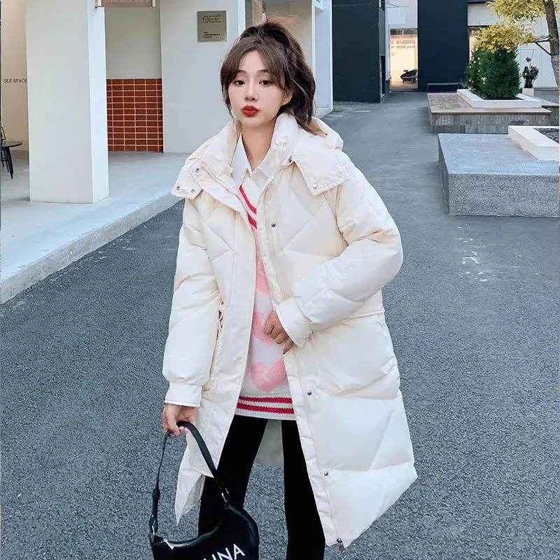 Loose Hooded Thicken Warm Mid Length Parkas Winter Cotton Padded Feminina Korean Long Sleeve Pockets Women Coats 2023 New S92