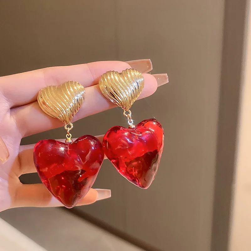 

2022 Korean New Exaggerated Pink Yellow Acrylic Big Heart Earrings For Women Trends Bijoux Statement Jewelry Oorbellen Brincos