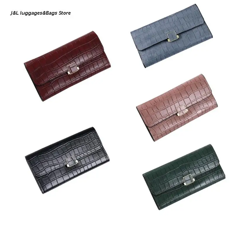 

Womens Retro Crocodile Pattern Long Wallet Faux Leather Credit Card Holder Purse with Buckle Anti-Degaussing Clutch Bag