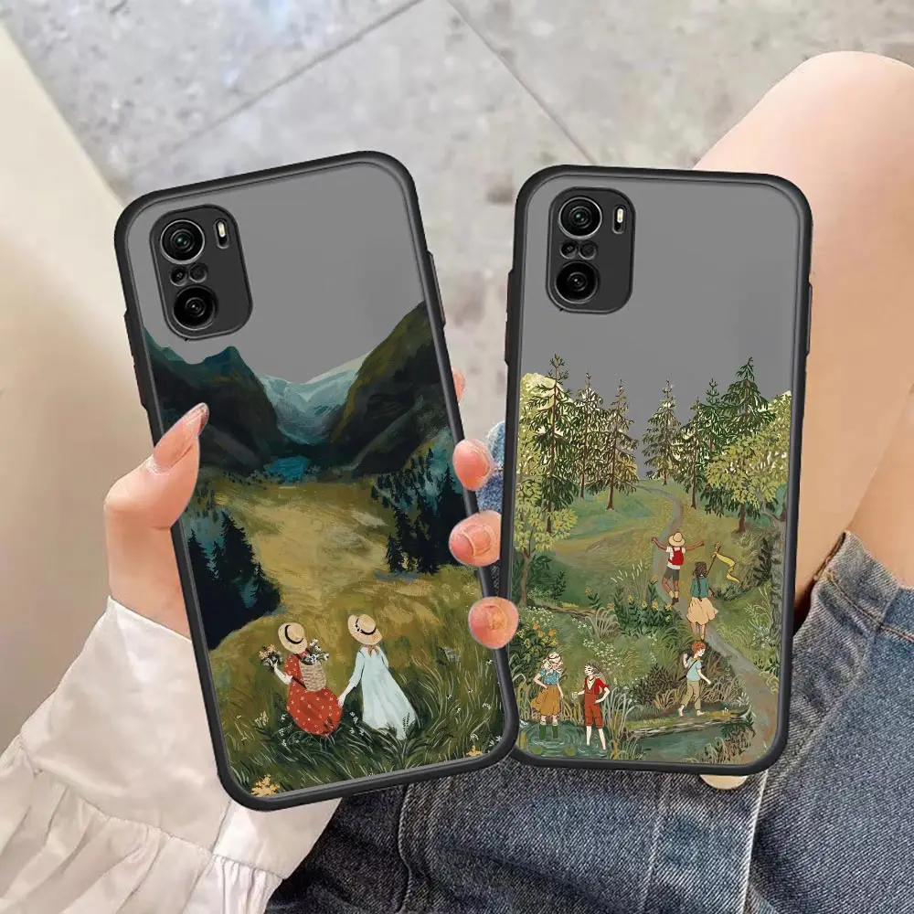 

Lovely Scenery Girl Mountain Cartoon Matte Case For Redmi K40 K30 K20 10 10C 10X 9T 9C 9A 9 8A 8 7A 7 6 6A 5 5A 4X 4A Pro Cover