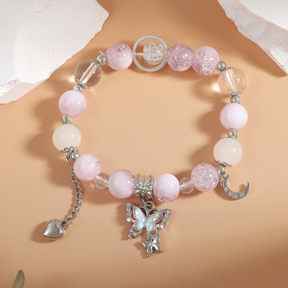 Женский эластичный браслет с бусинами и кристаллами