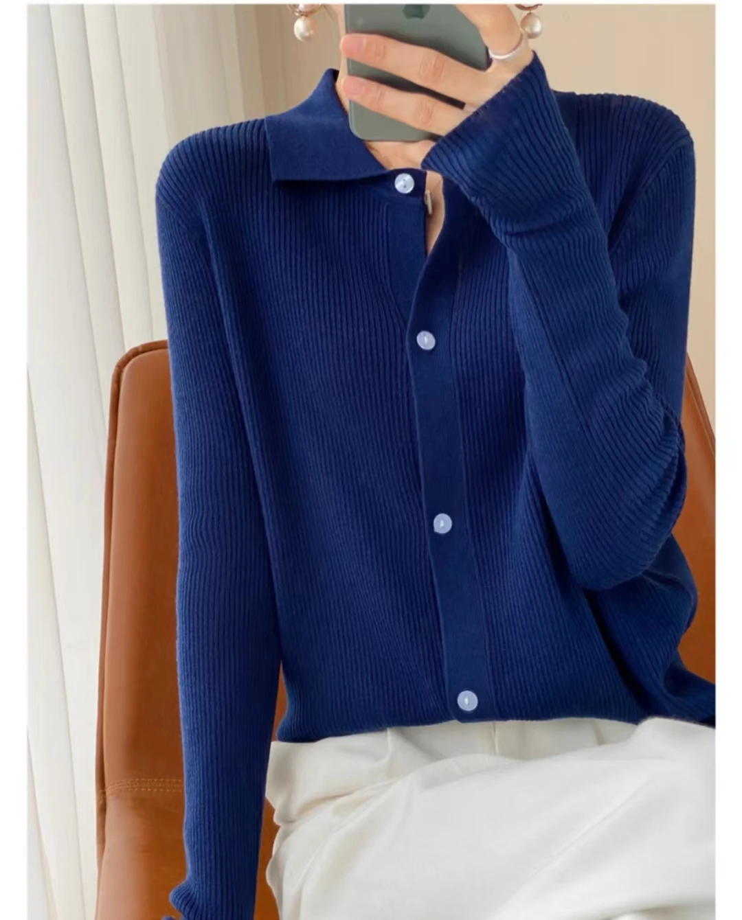 Лидер продаж 2024 женский кашемировый свитер вязаный кардиган с воротником-поло