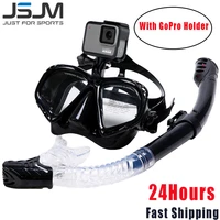 jsjm new professional diving mask anti fog swimming diving goggles snorkel tube set camera holder for gopro underwater camera