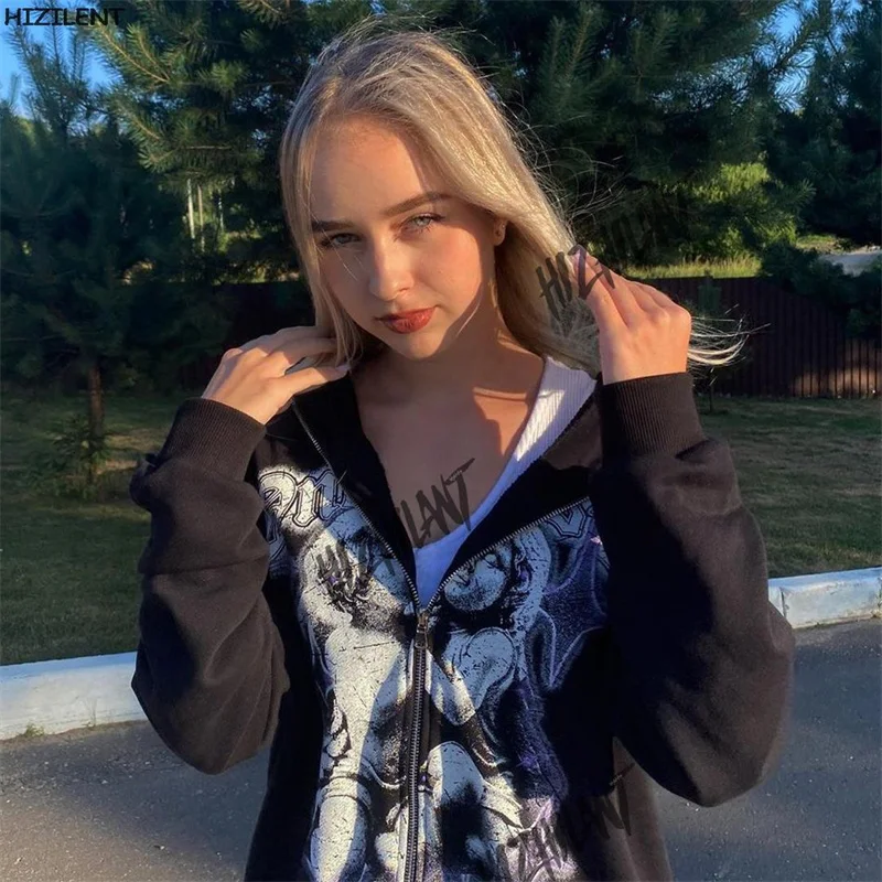 Женская толстовка Стразы с длинным рукавом и молнией оверсайз Y2K эстетика 90-х