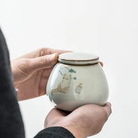 european vintage cat pattern ceramic jar mini portable tea jar sealed storage box porcelain crafts food storage tank home decor
