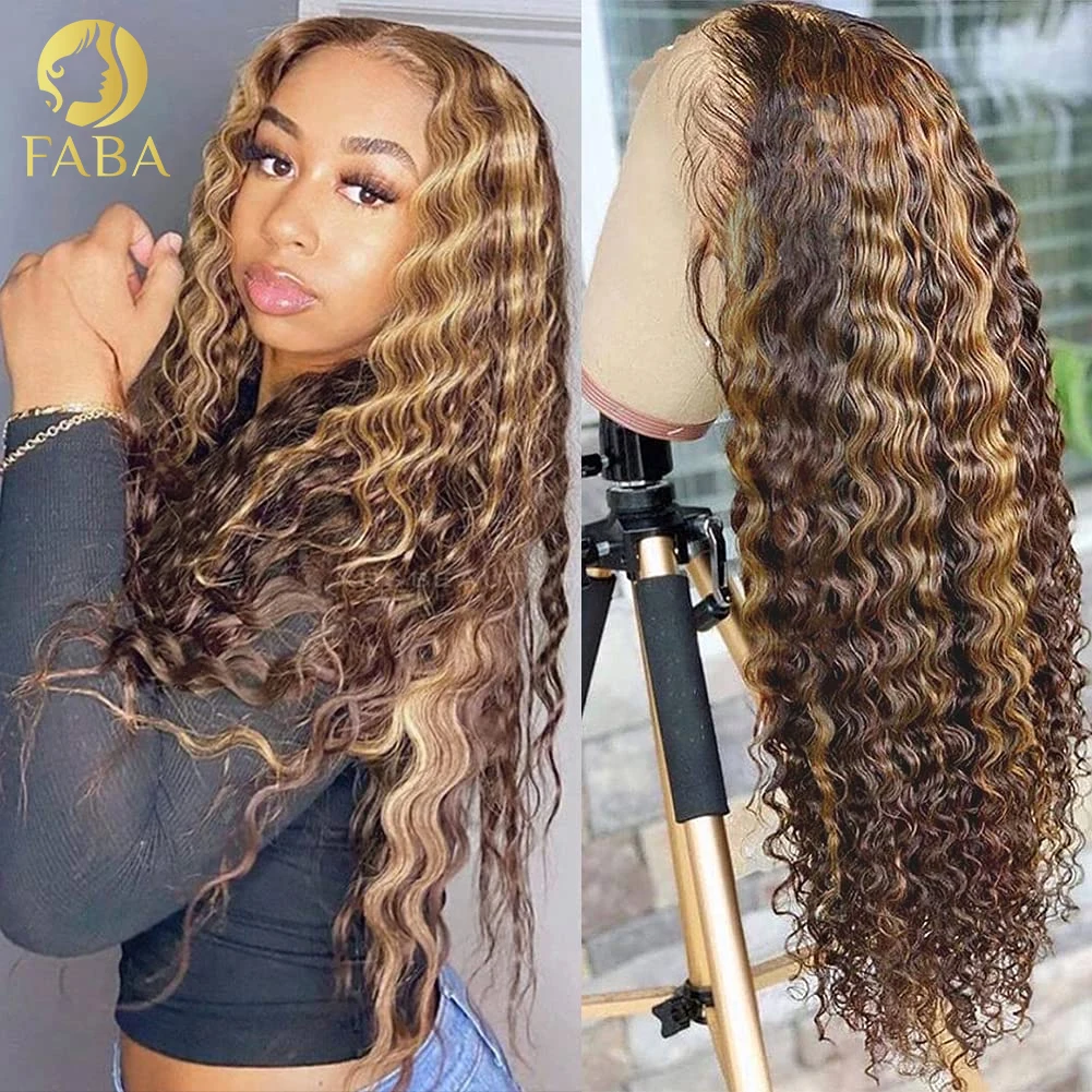 

13x4 Clear Forehead Lace Curly Human Hair Highlight Wigs 13x6 Female Hair HD Pre Plucked Front Lace Gradient Wig 180% Density