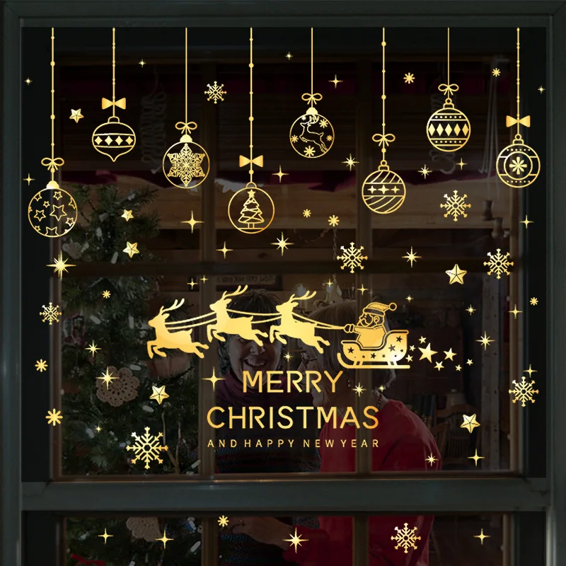 

Рождественские наклейки на окна с Санта Клаусом, оленем, снеговиком, искусственное украшение на стену, Счастливого Рождества, для домашнего декора, новый год 2023