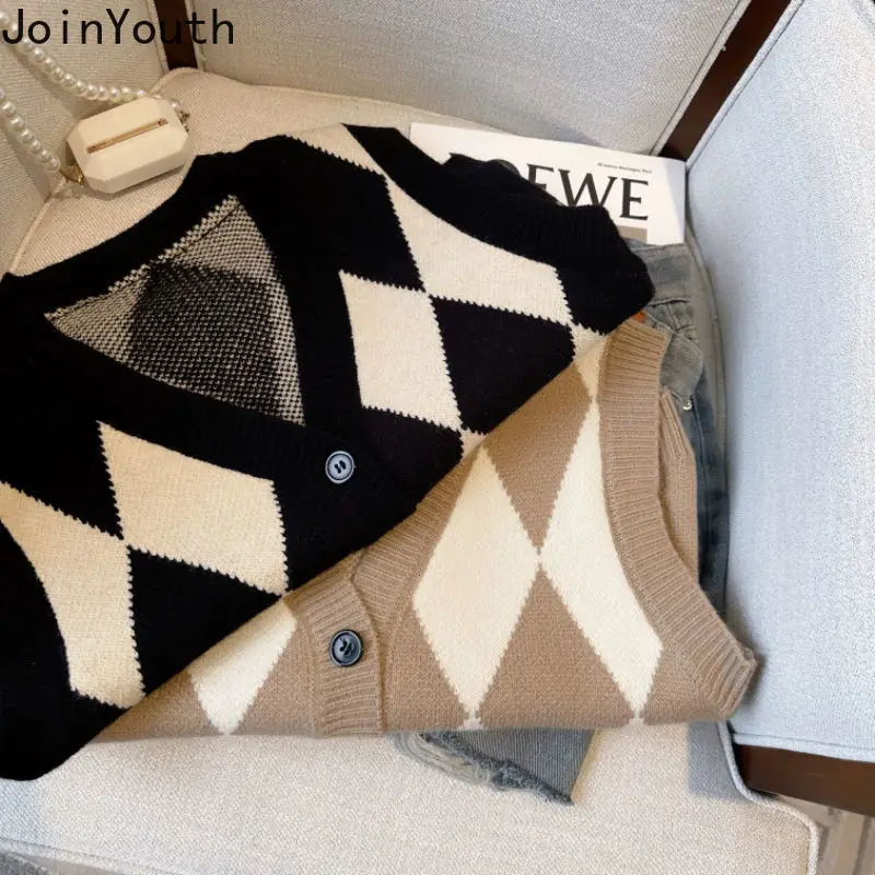 Женский винтажный жилет в клетку повседневный Трикотажный оверсайз с V-образным