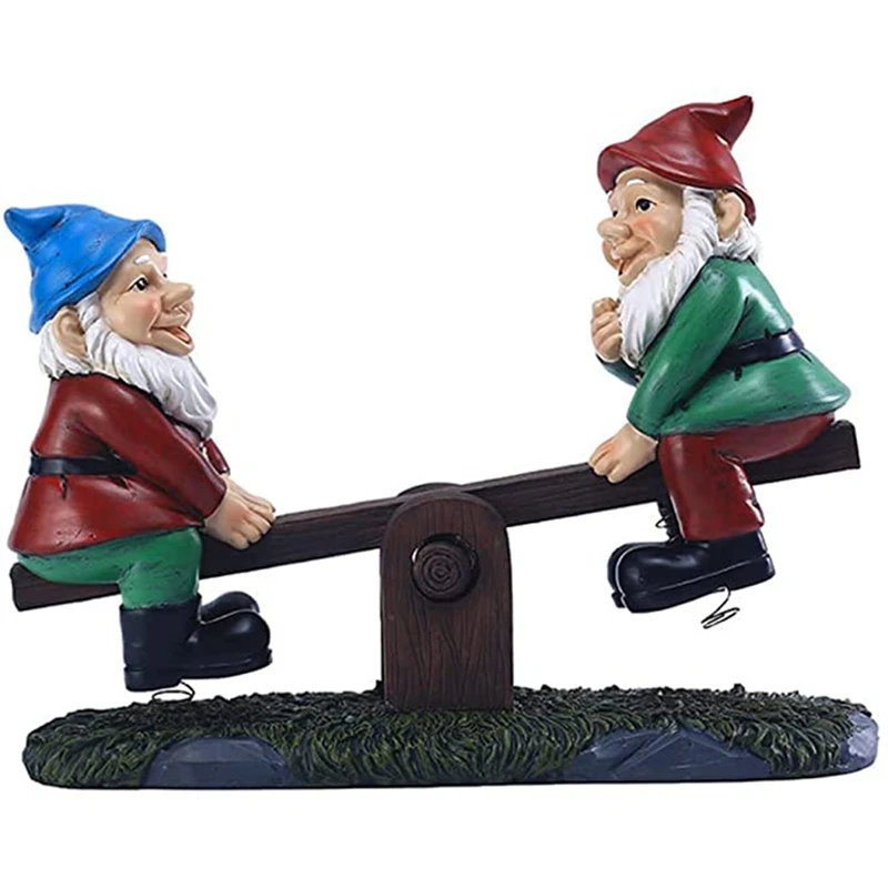 

Garden Gnome Sculpture Resin Dwarf Riding Seesaw Garden Ornaments For Lawn Yard Indoor Outdoor Fairy Garden