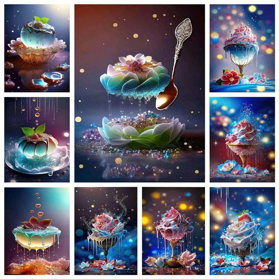 Новинка 2023, фантастическое неоновое мороженое, фрукты, клубника, 5d алмазная живопись, пейзаж, мозаика, Набор для вышивки крестиком ручной работы S1004