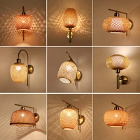 new chinese bamboo wall lamps hotel indoor japanese tea dining living room aisle bedroom bedside lights lighting decor fixtures