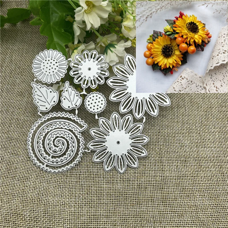 exquisite 3D sunflower Metal cutting dies  mold Round hole label tag Scrapbook paper craft knife mould blade punch stencils dies