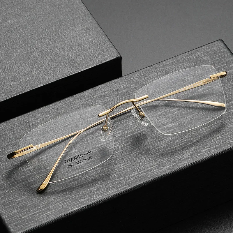 Zerosun Rimless Gold Reading Glasses Male Women Anti Blue Light +100 150 200 Titanium Eyeglasses Frame Men Ultralight Frameless