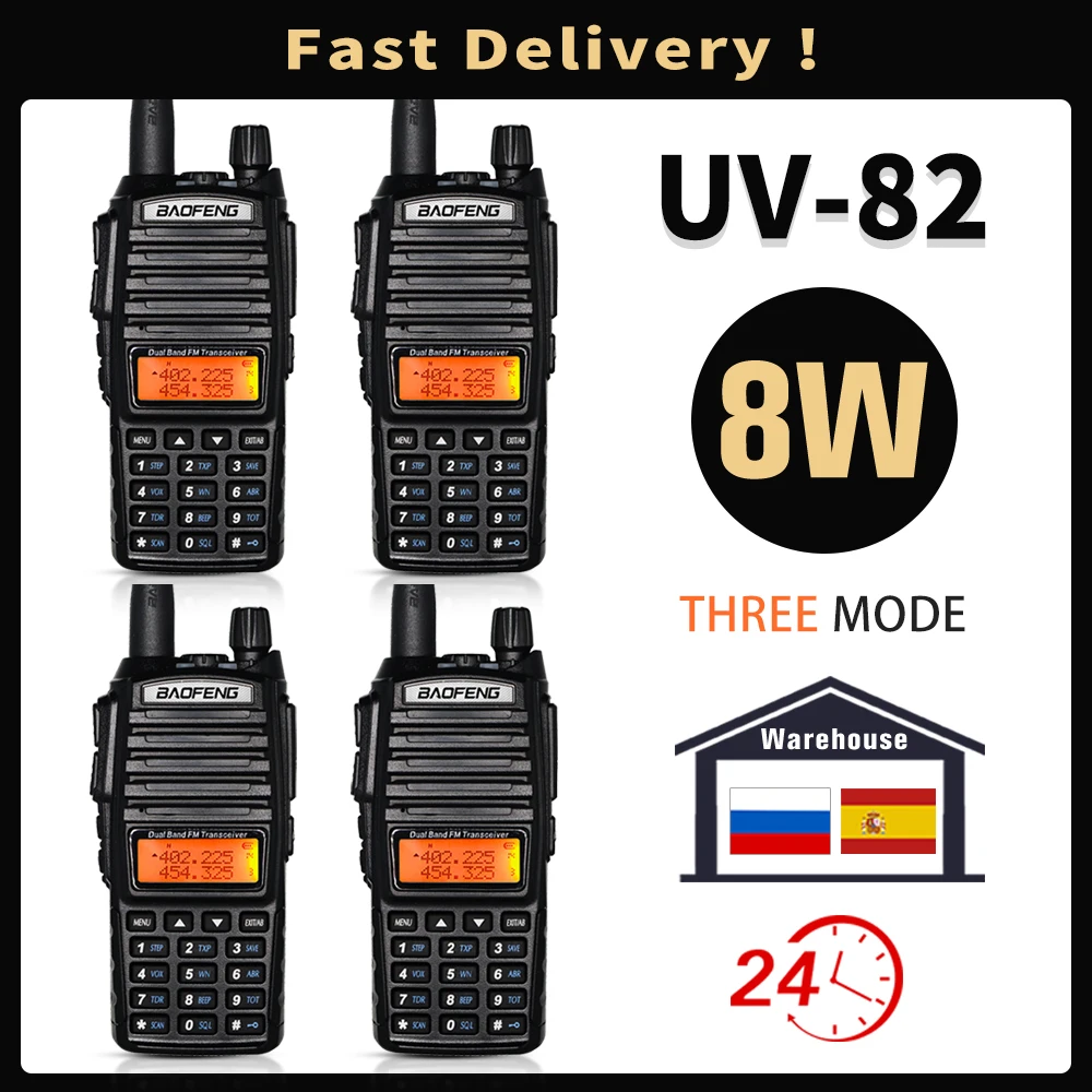4Pcs BaoFeng Walkie Talkie UV-82 Dual PTT 5W/8W Two Way Ham Radio 10 KM Dual Band UHF VHF Baofeng CB Walkie Talkie Walkie-talkie